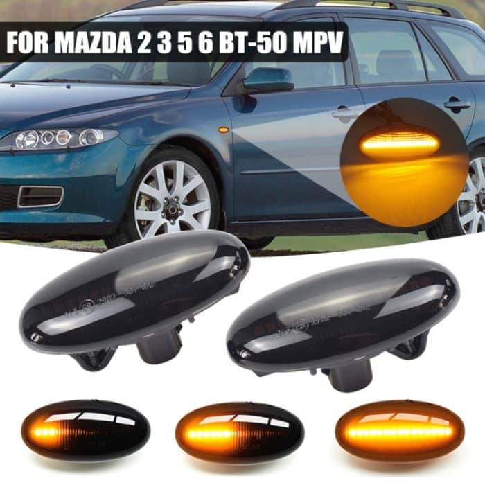 2 Stück für Mazda 2 DY 2003–2007, dynamisches LED-Fender-Seitenlicht, For Mazda 2 DY 2003-2007 (Transparent Black) – Bild 4