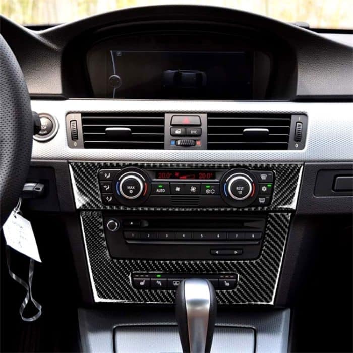 CRP8169.jpg Carbonfaser Auto Central Control CD Panel Dekorativer Aufkleber für BMW E90 / E92 2005-2012, High Edition mit Loch – Bild 1