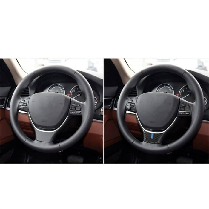 A Edition dreifarbiger Kohlefaser-Auto-kleiner Lenkrad-dekorativer Aufkleber für BMW 5er F10 F18 2011–2017, Small Steering Whee(Three Color), Small Steering Wheel(Yellow Red), Small Steering Wheel – Bild 6