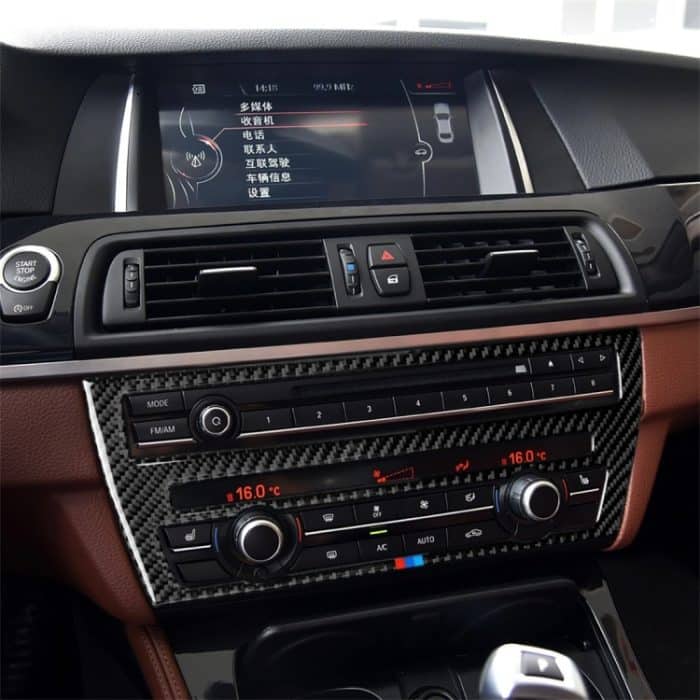 CRP8222A.jpg Dreifarbiger dekorativer Aufkleber für Auto-CD-Panel, Mittelkonsole, Klimaanlage, Kohlefaser, für BMW 5er F07 5GT 535i 2010–2016, Air Conditioning Panel(Three Color), Air Conditioning Panel – Bild 1
