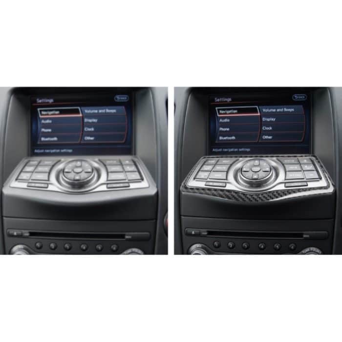 Auto Carbon Faser Multimedia Navigationstasten Panel dekorative Aufkleber für Nissan 370Z Z34 2009-, Links- und Rechtsantrieb Universal – Bild 6