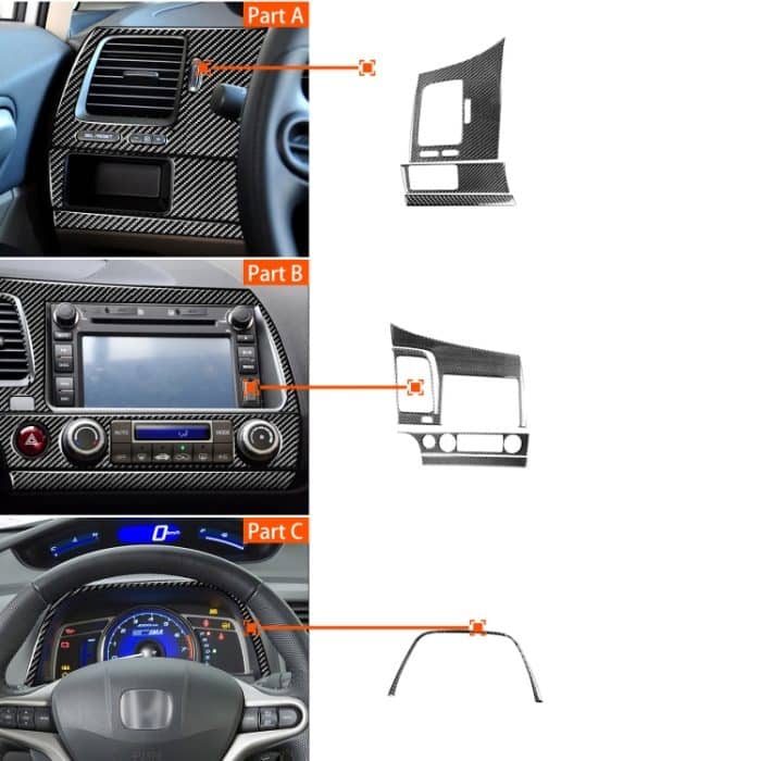 7 in 1 Auto Kohlefaserinstrument-Panel-Set dekorativer Aufkleber für Honda Civic 8. Generation 2006-2011, linke Fahrt – Bild 6