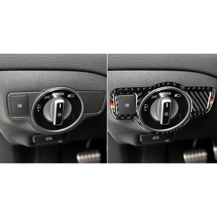 Auto Kohlefaser Deutscher Farbscheinwerferschalter Ein dekorativer Aufkleber für Mercedes-Benz A 2013-2018 / B Klasse 2013-2018 / C Klasse 2007-2013, Linkslenker – Bild 5