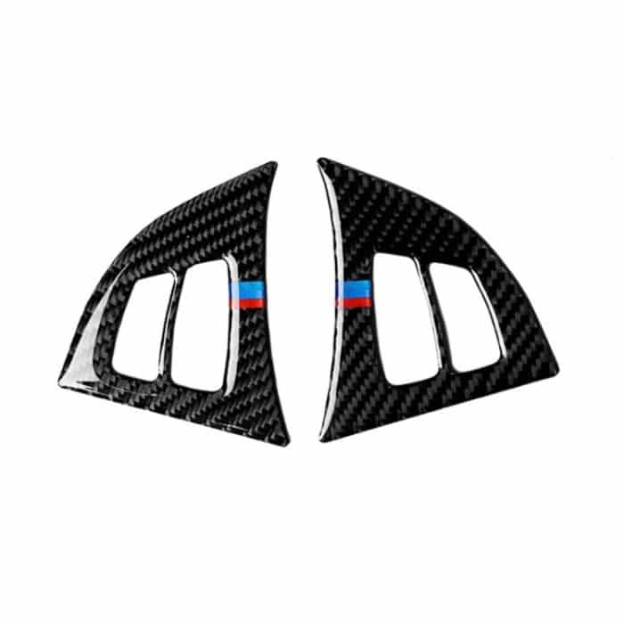 CRP9415.jpg 2 in 1 Auto Carbon Faser Tricolor Lenkradknöpfe Dekorativer Aufkleber für BMW E70 X5 2008-2013, Links- und Rechtsantrieb Universal – Bild 1