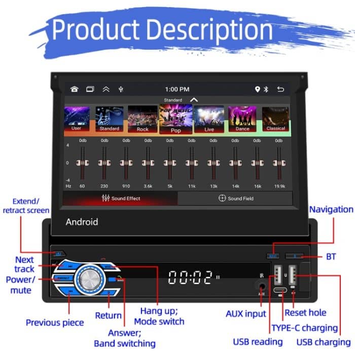 HD 7 Zoll Single Din Auto Android Player GPS-Navigation Bluetooth Touch Stereo-Radio, Support Mirror Link & FM & WIFI – Bild 17