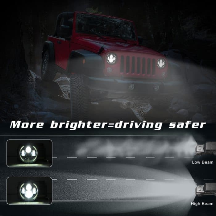 7 Zoll H4 / H13 DC 9V-30V 3000LM 3000K-6000K 25W Auto runde Form LED-Scheinwerferlampen für Jeep Wrangler, mit Angel Eye – Bild 9