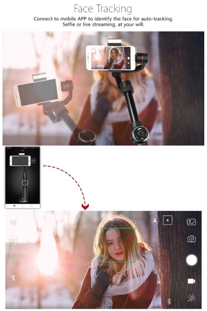 AFI V5 Smooth 3-Achsen-Handheld-Aluminium-Brushless-Gimbal-Stabilisator mit Stativhalterung und Fülllicht für Smartphones innerhalb von 6 Zoll, unterstützt Gesichtsverfolgung – Bild 13