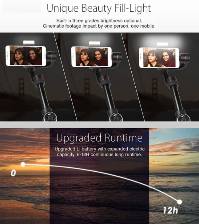 AFI V5 Smooth 3-Achsen-Handheld-Aluminium-Brushless-Gimbal-Stabilisator mit Stativhalterung und Fülllicht für Smartphones innerhalb von 6 Zoll, unterstützt Gesichtsverfolgung – Bild 14