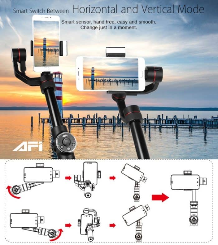 AFI V5 Smooth 3-Achsen-Handheld-Aluminium-Brushless-Gimbal-Stabilisator mit Stativhalterung und Fülllicht für Smartphones innerhalb von 6 Zoll, unterstützt Gesichtsverfolgung – Bild 8