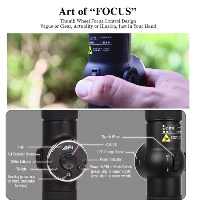 AFI V5 Smooth 3-Achsen-Handheld-Aluminium-Brushless-Gimbal-Stabilisator mit Stativhalterung und Fülllicht für Smartphones innerhalb von 6 Zoll, unterstützt Gesichtsverfolgung – Bild 10