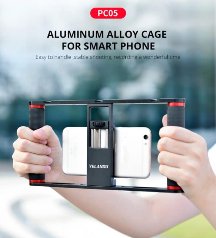 YELANGU PC05 YLG0909B Vlogging Live-Übertragung Smartphone Metallkäfig Video-Rig Filmemachen Aufnahmegriff Stabilisatorhalterung für iPhone, Galaxy, Huawei, Xiaomi, HTC, LG, Google und andere Smartphones, YLG0909B – Bild 4