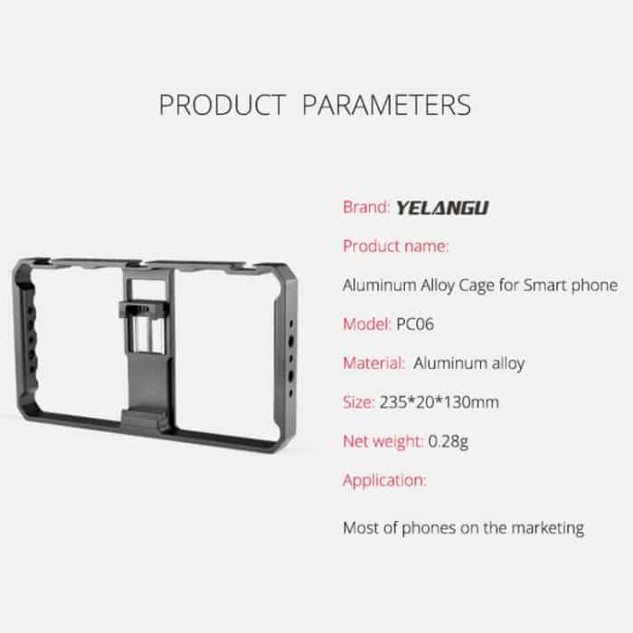 YELANGU PC06 YLG0909A Vlogging Live-Übertragung Smartphone Metallkäfig Video-Rig Filmemachen Aufnahmegriff Stabilisatorhalterung für iPhone, Galaxy, Huawei, Xiaomi, HTC, LG, Google und andere Smartphones, YLG0909A – Bild 6