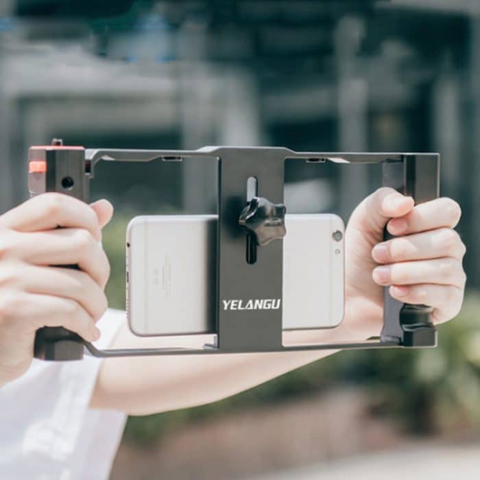 YELANGU PC02A Vlogging Live Broadcast Kunststoffkäfig Video Rig Filmmaking Stabilisator Halterung für iPhone, Galaxy, Huawei, Xiaomi, HTC, LG, Google und andere Smartphones, PC02A – Bild 1