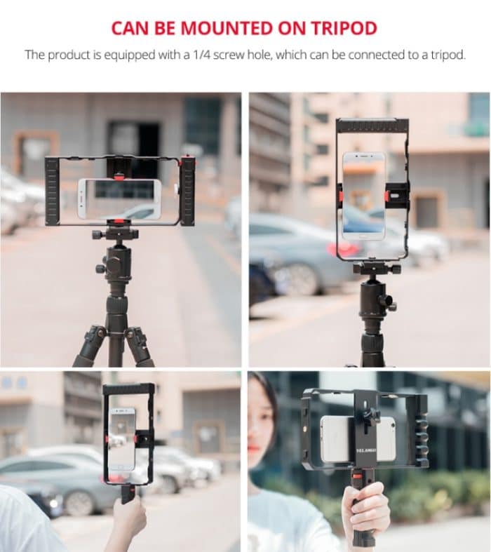 YELANGU PC02A Vlogging Live Broadcast Kunststoffkäfig Video Rig Filmmaking Stabilisator Halterung für iPhone, Galaxy, Huawei, Xiaomi, HTC, LG, Google und andere Smartphones, PC02A – Bild 14