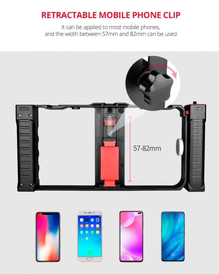 YELANGU PC02A Vlogging Live Broadcast Kunststoffkäfig Video Rig Filmmaking Stabilisator Halterung für iPhone, Galaxy, Huawei, Xiaomi, HTC, LG, Google und andere Smartphones, PC02A – Bild 10