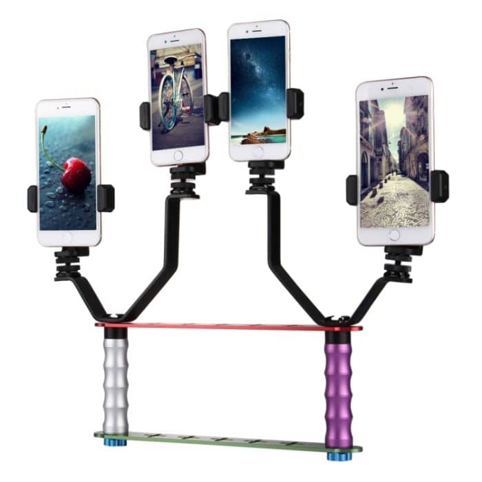 Smartphone Live Broadcast Bracket Dual-Selfie-Halterungskits mit 2x V-Halterung + 3x Telefonclips, Für iPhone, Galaxy, Huawei, Xiaomi, HTC, Sony, Google und andere Smartphones – Bild 1