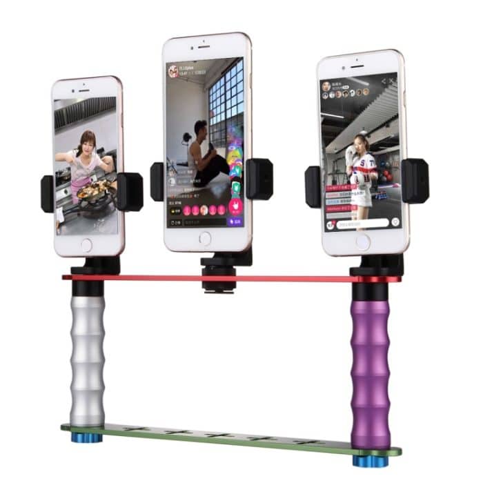 Smartphone Live Broadcast Bracket Dual-Selfie-Halterungskits mit 2x V-Halterung + 3x Telefonclips, Für iPhone, Galaxy, Huawei, Xiaomi, HTC, Sony, Google und andere Smartphones – Bild 7