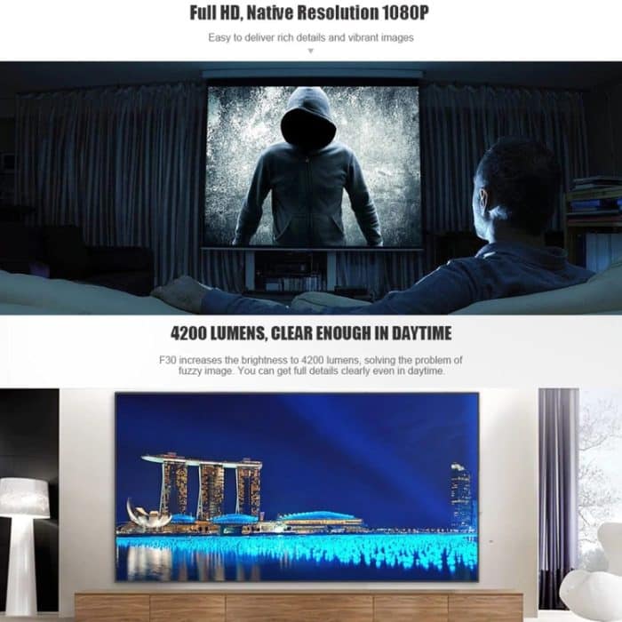 Vivibright F30 5,8-Zoll-LCD-Bildschirm 4200 Lumen 1920 x 1080P Full HD Smart-Projektor mit Fernbedienung, unterstützt Audioausgang/SPDIF/AV-Eingang/USB/HDMI, F30 Black – Bild 4