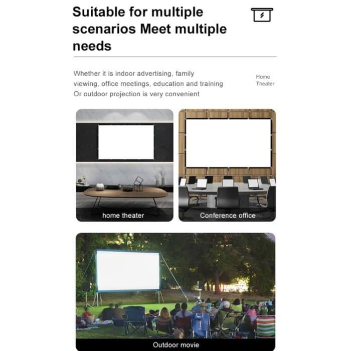 Faltender Milchseide-Polyester-Projektorfolienvorhang, 60 inch (16:9) Projection Area: 133 x 75cm, 60 inch (4:3) Projection Area: 120 x 90cm, 72 inch (16:9) Projection Area: 159 x 90cm, 72 inch (4:3) Projection Area: 146 x 110cm... – Bild 10