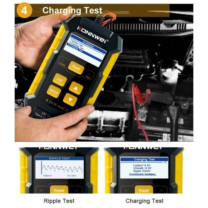 KONNWEI KW510 3-in-1-Autobatterietester/Ladegerät/Reparaturbetrieb, unterstützt 8 Sprachen, KW510(EU Plug), KW510(US Plug) – Bild 15