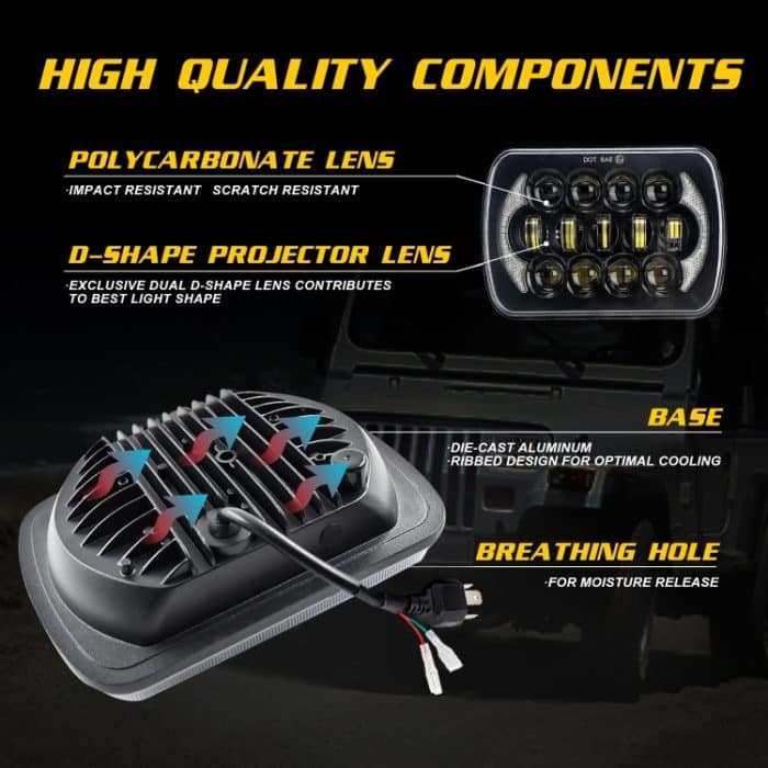 7 Zoll (5x7) / (7x6) H4 DC 9V-30V 30000LM 300W 8LEDS Auto-Quadrat-Form-LED-Scheinwerferlampen für Jeep Wrangler – Bild 6