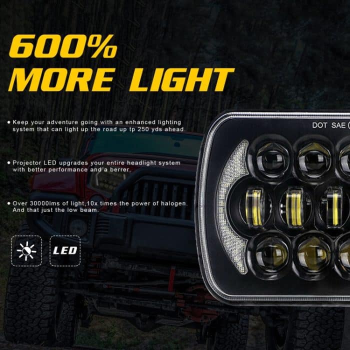 7 Zoll (5x7) / (7x6) H4 DC 9V-30V 30000LM 300W 8LEDS Auto-Quadrat-Form-LED-Scheinwerferlampen für Jeep Wrangler – Bild 7