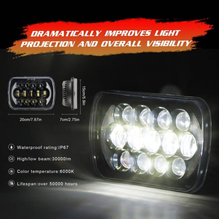 7 Zoll (5x7) / (7x6) H4 DC 9V-30V 30000LM 300W 8LEDS Auto-Quadrat-Form-LED-Scheinwerferlampen für Jeep Wrangler – Bild 8