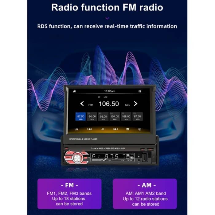 9601C HD 7 Zoll manuell einziehbares Screen Car MP5-Player GPS-Navigation Bluetooth-Radio, Unterstützung Mirror Link & FM & TF-Karte & USB – Bild 3