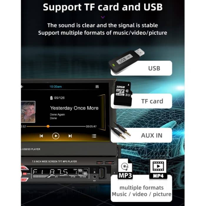 9601C HD 7 Zoll manuell einziehbares Screen Car MP5-Player GPS-Navigation Bluetooth-Radio, Unterstützung Mirror Link & FM & TF-Karte & USB – Bild 4