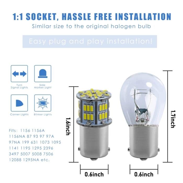 1 Pair E0052 9-14V 1156-54SMD-2835 6000K 1080lm Weißes Licht Auto Dekodieren Blinker Umkehrlicht – Bild 3