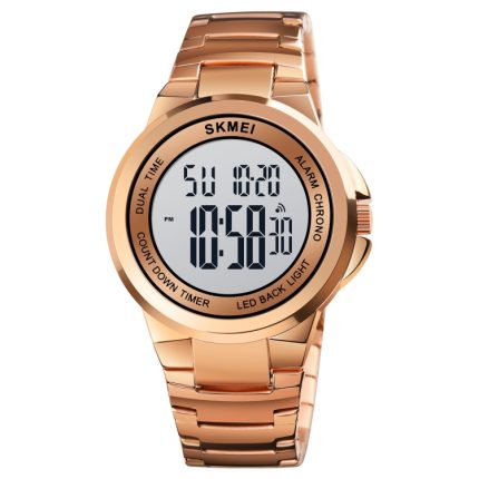 SKMEI 1712 Dualzeit-LED-Digitalanzeige, leuchtendes Edelstahlarmband, elektronische Uhr