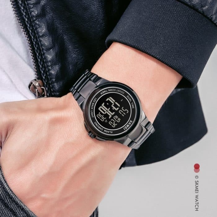 SKMEI 1712 Dualzeit-LED-Digitalanzeige, leuchtendes Edelstahlarmband, elektronische Uhr – Bild 7