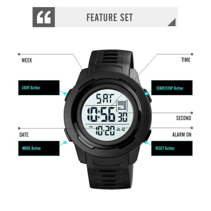 SKMEI 1731 Dreifache runde Zifferblatt-LED-Dualzeit-Digitalanzeige, leuchtende elektronische Uhr – Bild 5