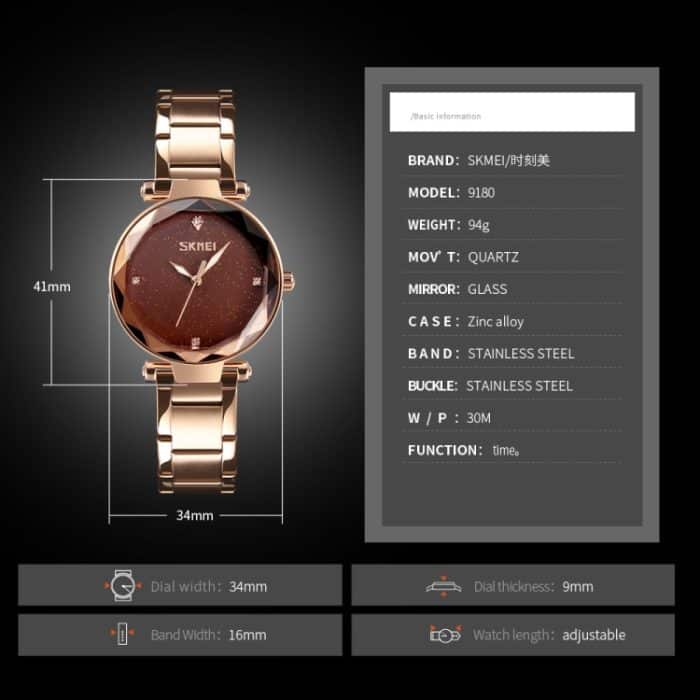 SKMEI 9180 Sternenhimmel-Zifferblatt, Edelstahlarmband, Quarzuhr für Damen – Bild 7