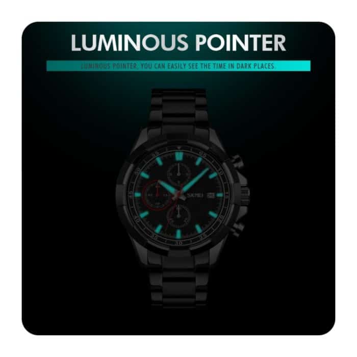SKMEI 9192 Herren-Kalender-Timing-Edelstahlgürtel, leuchtende Quarzuhr – Bild 6