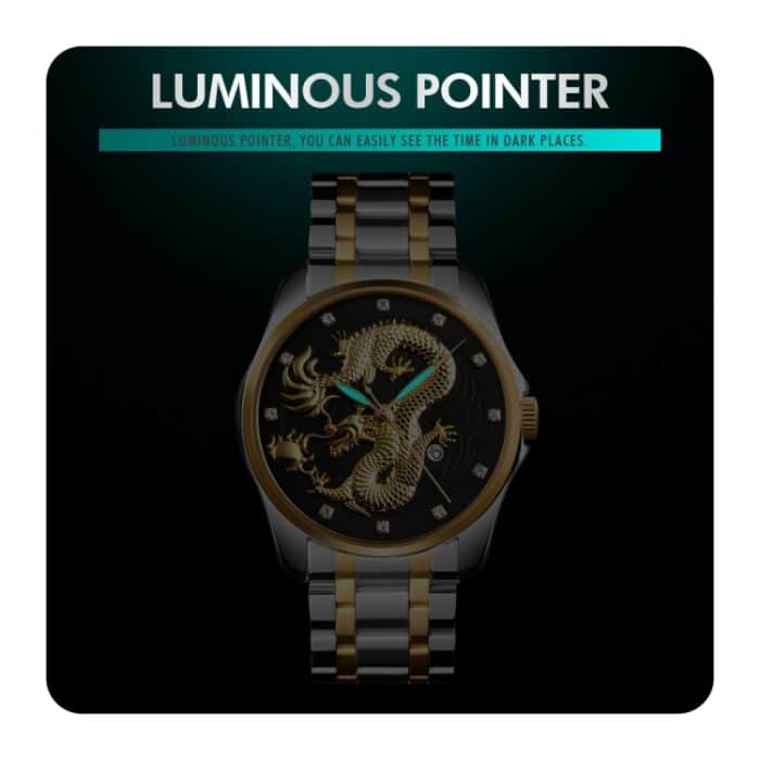 SKMEI 9193 Herren-Armbanduhr mit goldenem Drachenmuster und Kalender-Zifferblatt, leuchtende Quarzuhr – Bild 6