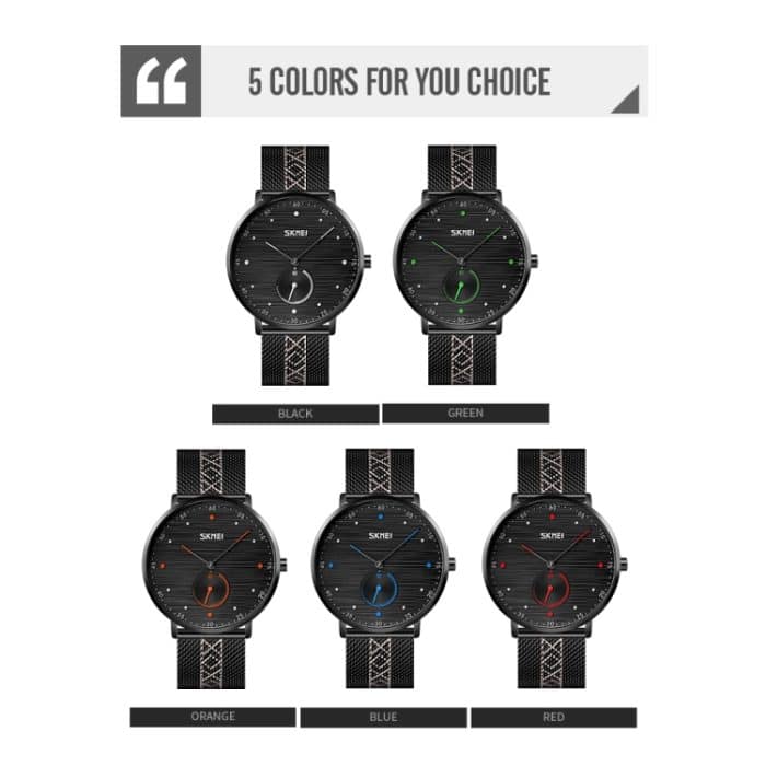 SKMEI 9218 Herren-Quarzuhr mit horizontal gestreiftem arabischen Ziffern-Zifferblatt und Mesh-Gürtel – Bild 2