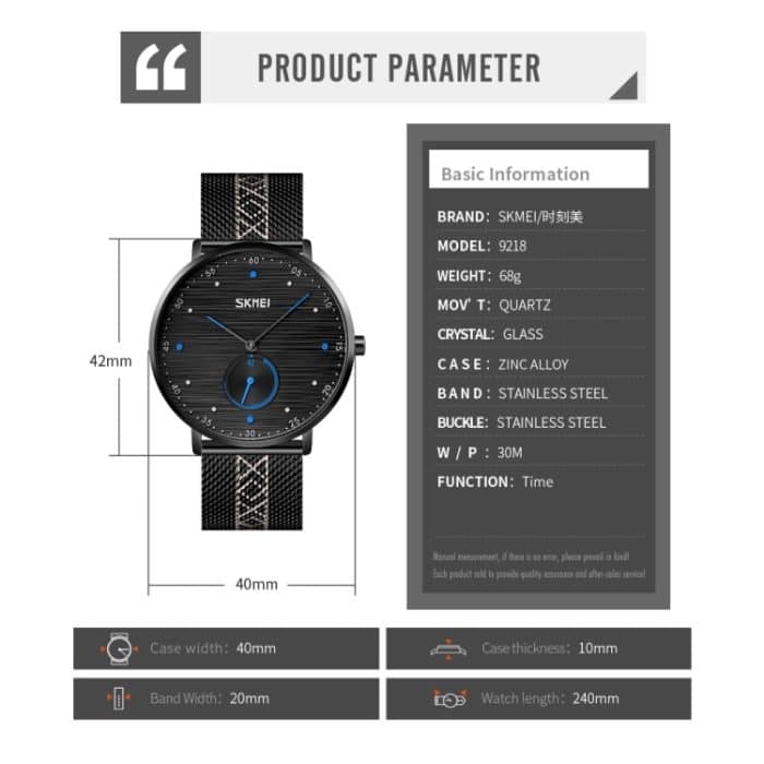 SKMEI 9218 Herren-Quarzuhr mit horizontal gestreiftem arabischen Ziffern-Zifferblatt und Mesh-Gürtel – Bild 7