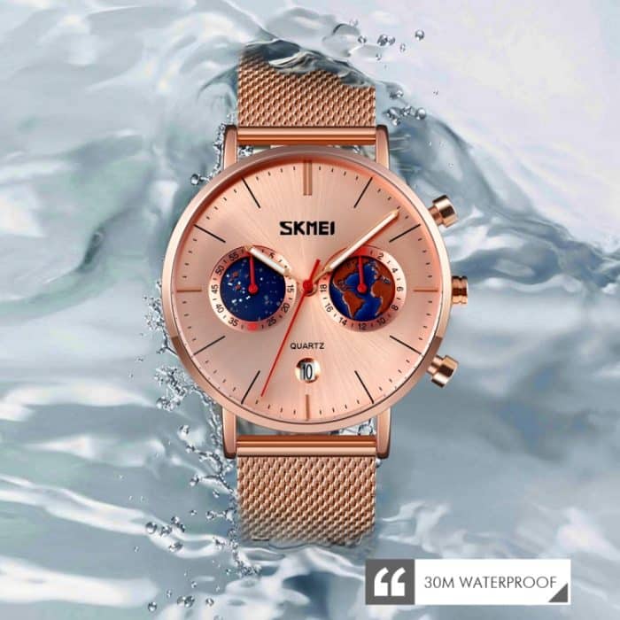 SKMEI 9231 Herren Kartenmuster Kalender Stoppuhr Edelstahlarmband Quarzuhr – Bild 7