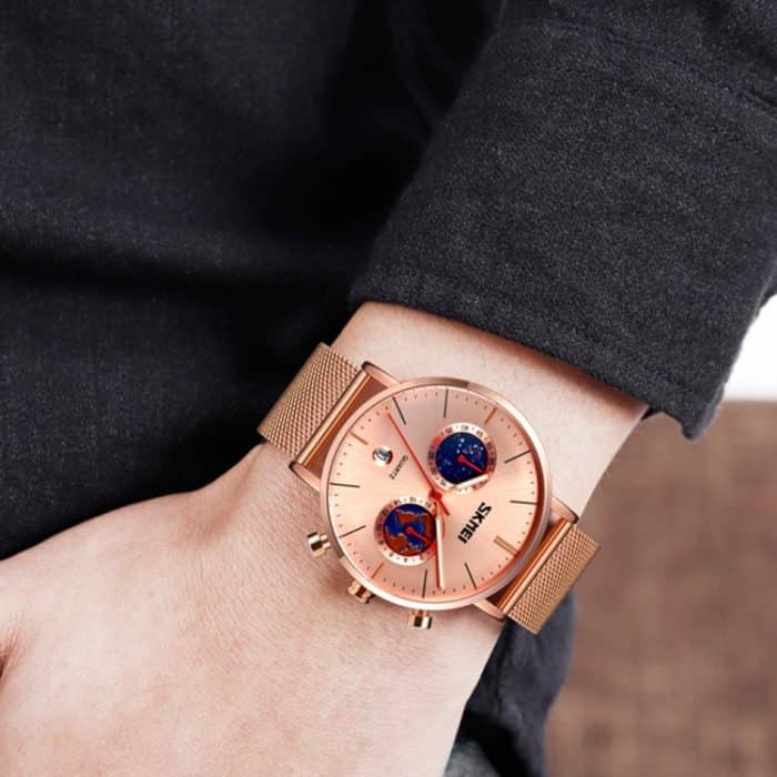 SKMEI 9231 Herren Kartenmuster Kalender Stoppuhr Edelstahlarmband Quarzuhr – Bild 8