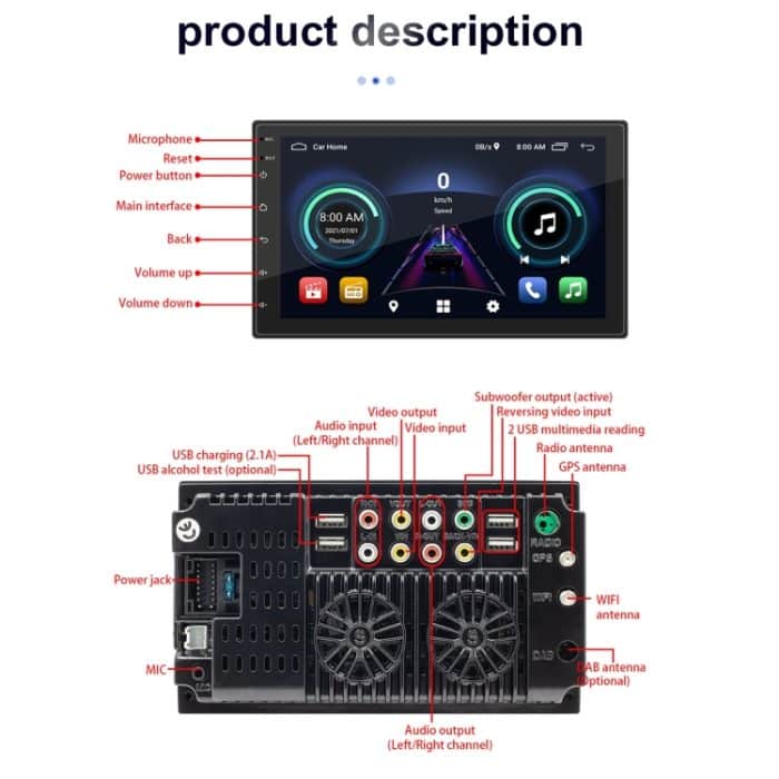 S-072A 7-Zoll-IPS-Bildschirm-Car-Android-Player GPS-Navigations-Bluetooth-Touch-Radio, Support Mirror Link & FM & WiFi & Lenkradsteuerung – Bild 2