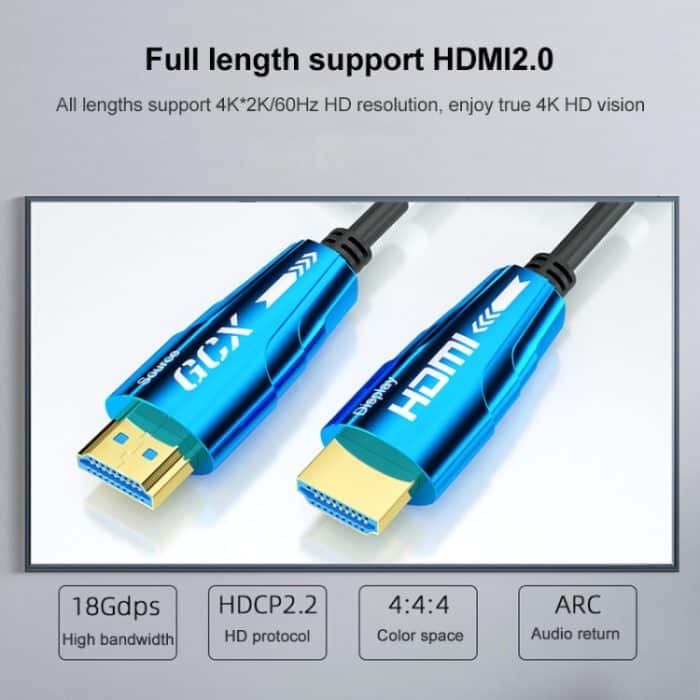 HDMI 2.0-Stecker auf HDMI 2.0-Stecker, aktives optisches 4K-HD-Kabel, 1.8m(Blue), 3m(Blue), 5m(Blue), 10m(Blue), 15m(Blue), 20m(Blue), 30m(Blue), 50m(Blue), 100m(Blue) – Bild 3