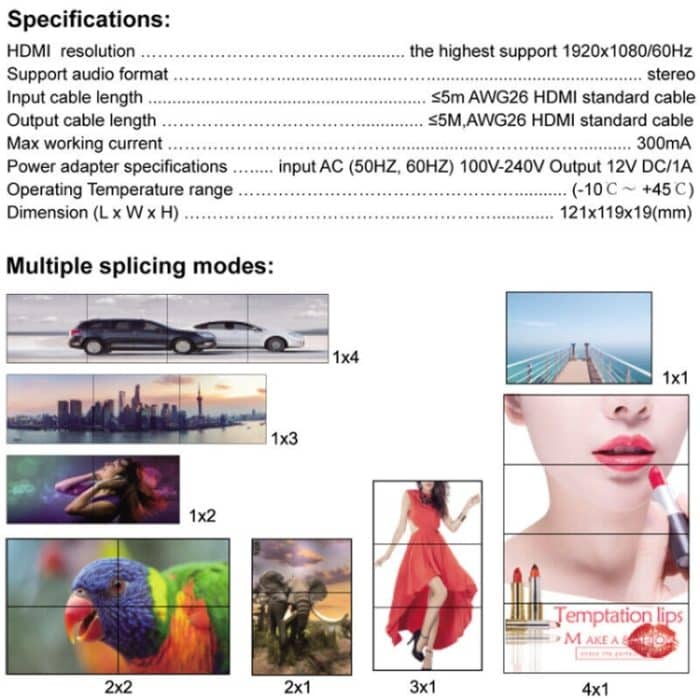 1080P 2 x 2 HDMI + DVI auf 4 HDMI-Anschlüsse Videowand-Controller, 1080P – Bild 7