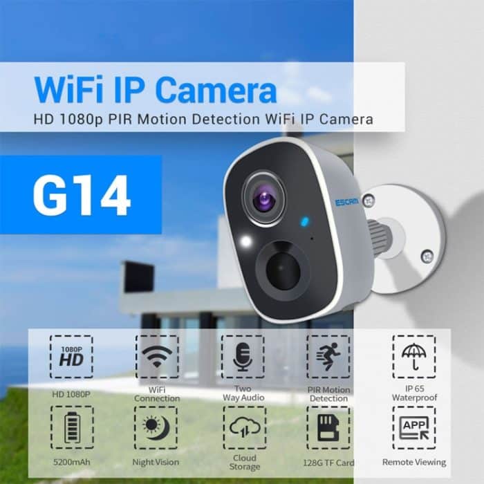 ESCAM G14 Wiederaufladbare 1080P Full HD AI Erkennung Infrarot Nachtsicht WiFi-Kamera – Bild 2