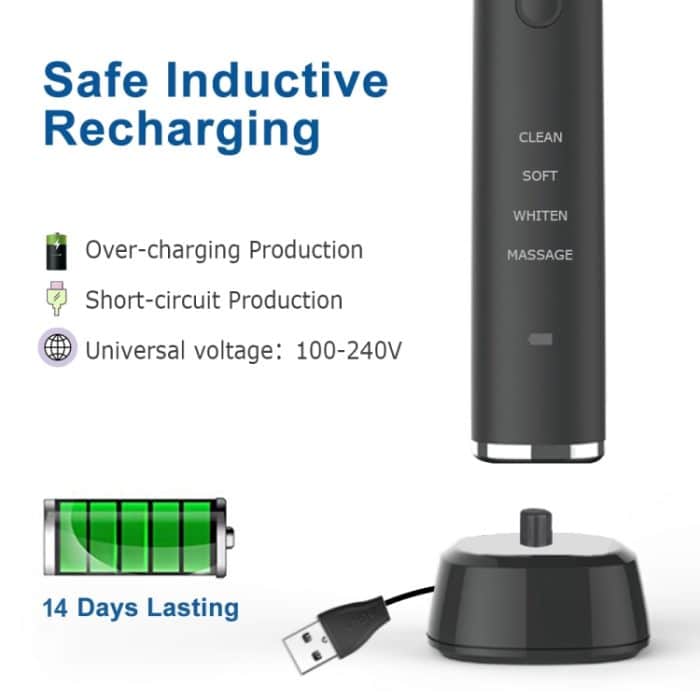 Elektrische Schallzahnbürste für Erwachsene mit USB-Aufladung und 8 Bürstenköpfen – Bild 5