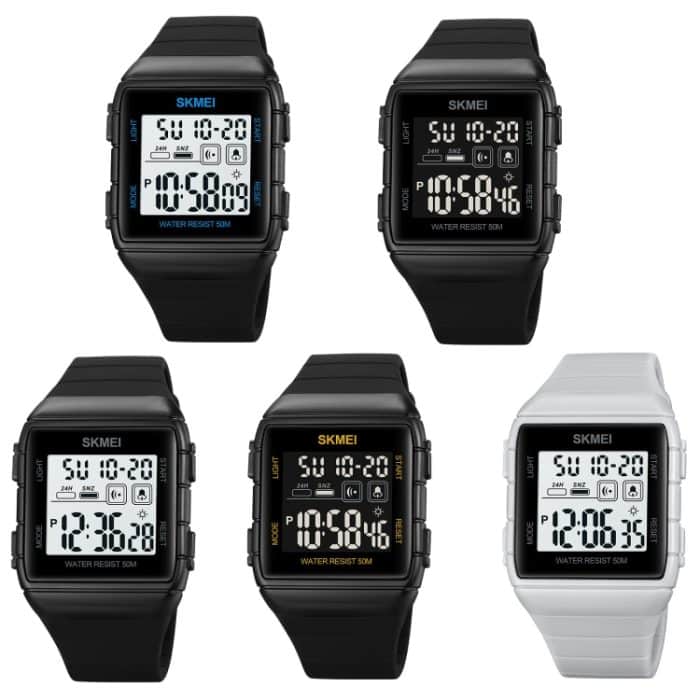 SKMEI 1960 Edelstahl-Schnalle, Silikonarmband, wasserdichte elektronische Uhr, 1960 Black Gold, 1960 Black and White Machine, 1960 Black and Black Machine, 1960 Blue, 1960 Light Grey – Bild 7