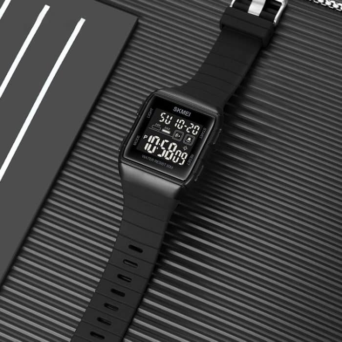 SKMEI 1960 Edelstahl-Schnalle, Silikonarmband, wasserdichte elektronische Uhr, 1960 Black Gold, 1960 Black and White Machine, 1960 Black and Black Machine, 1960 Blue, 1960 Light Grey – Bild 4