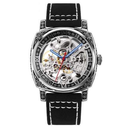 SKMEI 9271 Edelstahl-Schnalle, Lederarmband, wasserdichte mechanische Uhr
