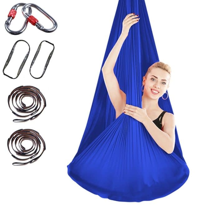 EDA00326201A.jpg Anti-Schwerkraft-Yoga-Hängematte für den Innenbereich, knotenfreie Aerial-Yoga-Hängematte mit Schnalle/Verlängerungsgurt, Größe: 400 x 280 cm – Bild 1