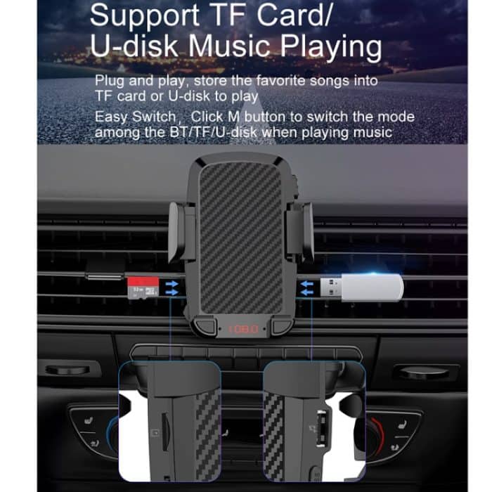 C1 Auto Bluetooth 5.0 MP3 Player FM Sender Air Outlet Handyhalter – Bild 5